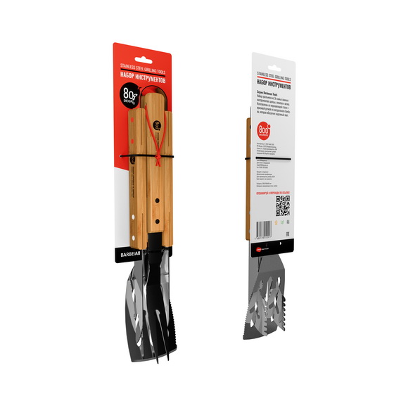 Набор грильмена Red Line 800 Degrees Stainless Steel BBQ Bamboo Tools Set (из 3-х товаров с деревянной вставкой)