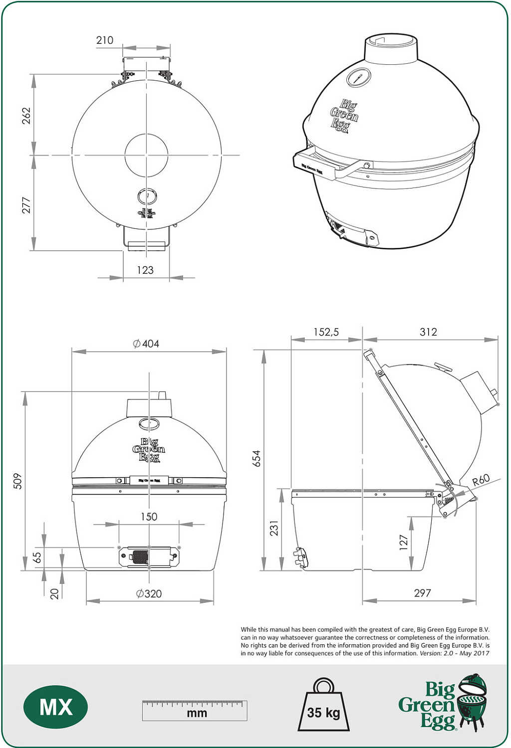 Угольный гриль керамический Big Green Egg MiniMax, решетка 33 см